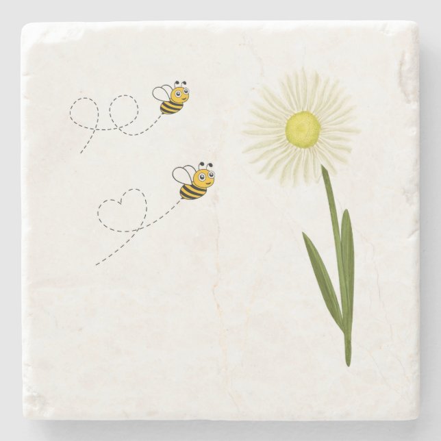 Two little and cute bees stone coaster (Front)