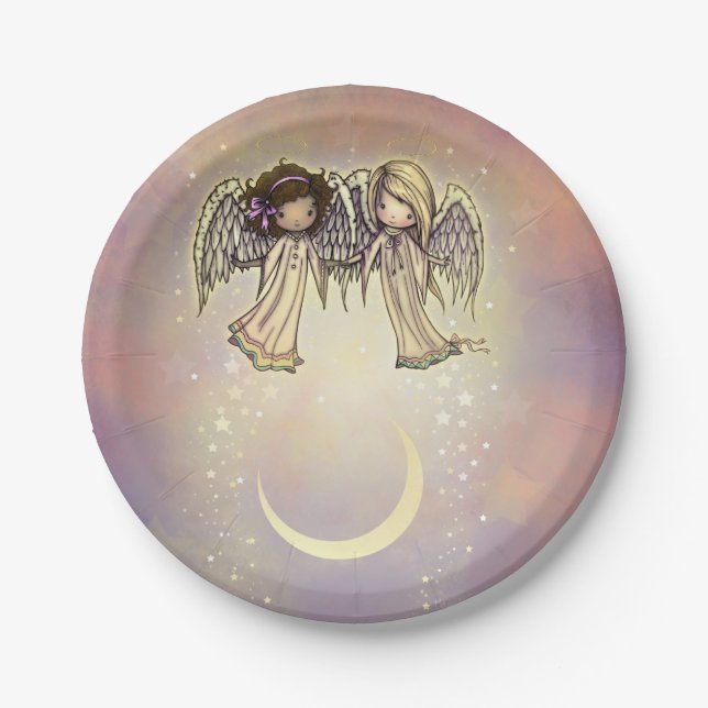Two Little Angels on a Twinkling Night Art Paper Plate (Front)