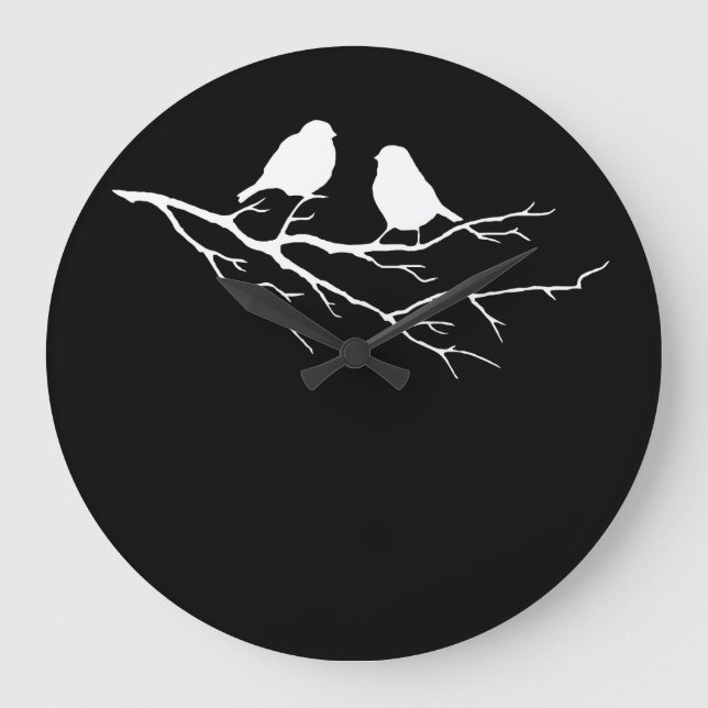 Two Little Bird Black and White Sparrows, Nature Large Clock (Front)