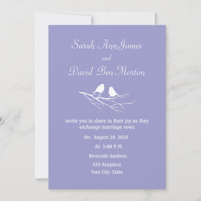 Two Little Bird Sparrows Custom Colour Wedding Invitation (Front)
