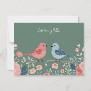 Two Little Birds and Flowers Postcard