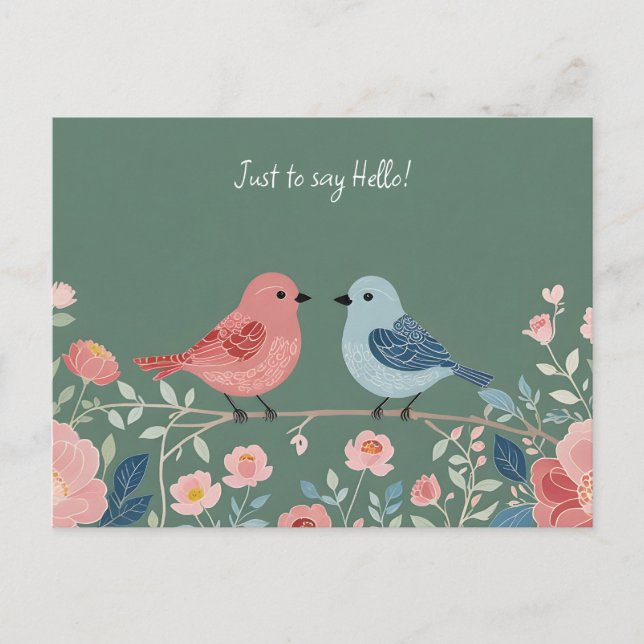 Two Little Birds and Flowers Postcard (Front)
