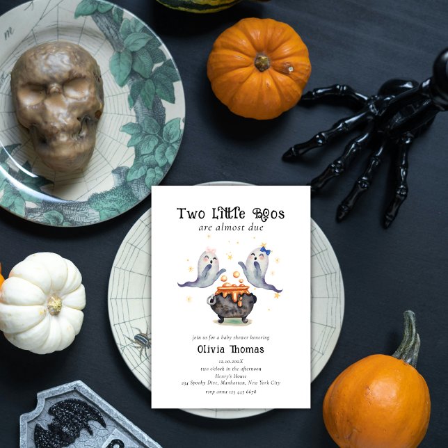 Two Little Boos Ghost Halloween Twins Baby Shower  Invitation (Two Little Boos Ghost Halloween Twins Baby Shower Invitation)