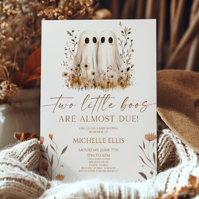 Two Little Boos Ghost Wildflower Twins Baby Shower Invitation (Creator Uploaded)