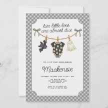 Two Little Boos Grey Gingham Halloween Baby Shower