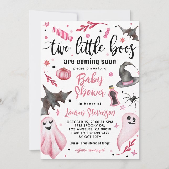 Two Little Boos Halloween Baby Shower  Invitation (Front)