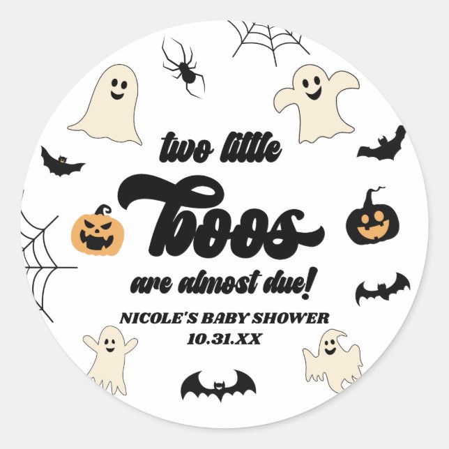 Two Little Boos Twins Halloween Baby Shower Classic Round Sticker (Front)