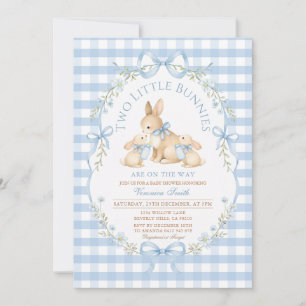 Two Little Bunnies Baby Shower gingham Invitation 