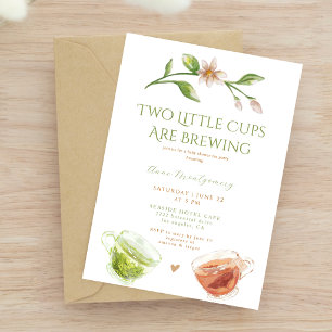 Two Little Cups Are Brewing Twins Baby Shower Invitation
