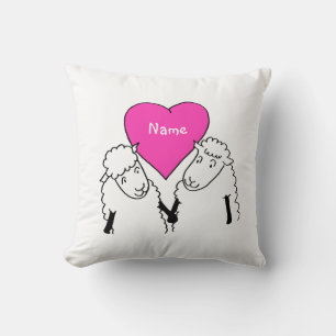 Two Little Cute Cartoon Sheep Throw Pillow