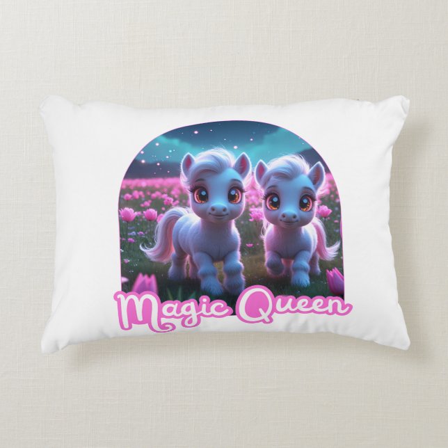 Two little cute ponies — Magic Queen Accent Pillow (Front)