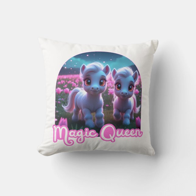 Two little cute ponies — Magic Queen Throw Pillow (Front)