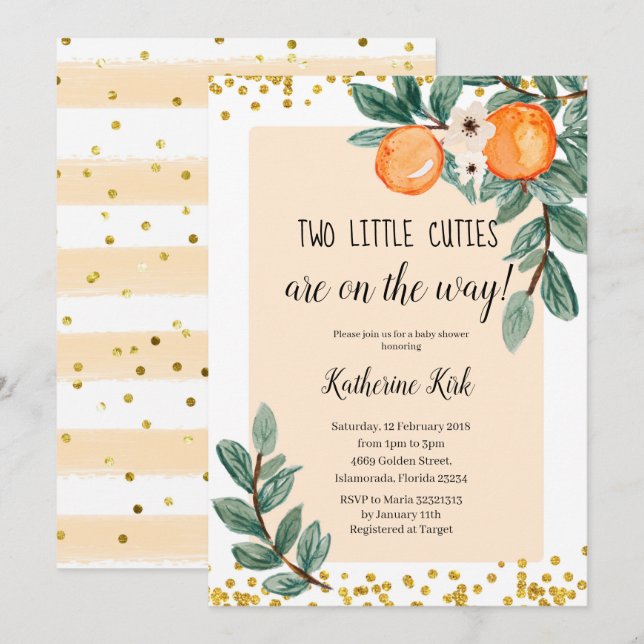 Two Little Cuties are on the way Baby Shower Invitation (Front/Back)