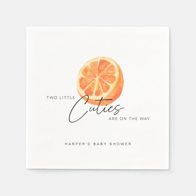 Two Little Cuties are on The Way Twin Orange Napkin (Front)