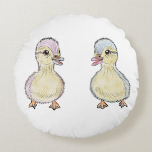 Two Little Ducks  Round Pillow
