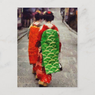 Two Little Geisha Art Postcard