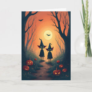 Two Little Goblins and Jack O'Lanterns Hallween Holiday Card