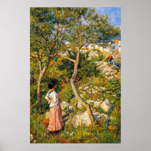 Two Little Italian Girls by a Village Poster