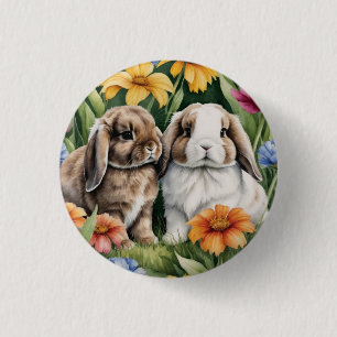 Two Little Lop Bunny rabbits 1 Inch Round Button
