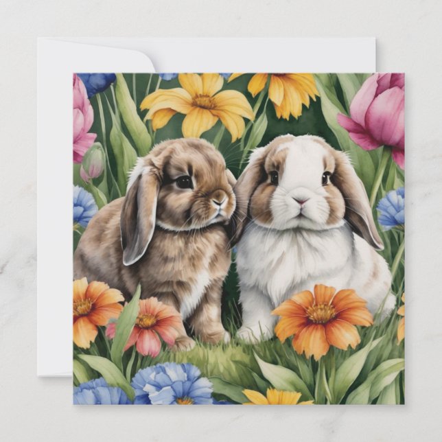 Two Little Lop Bunny rabbits Card (Front)