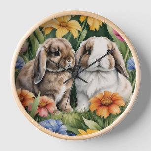 Two Little Lop Bunny rabbits Clock