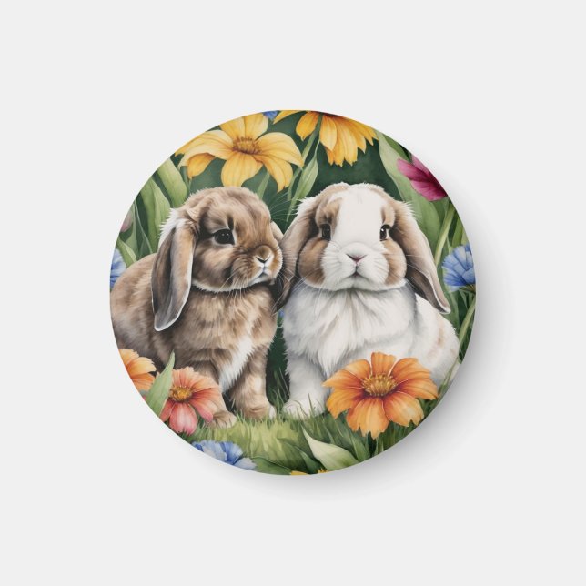 Two Little Lop Bunny rabbits fridge Magnet (Front)
