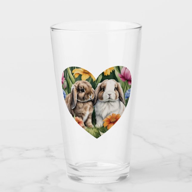 Two Little Lop Bunny rabbits Glass (Front)