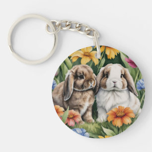Two Little Lop Bunny rabbits Keychain