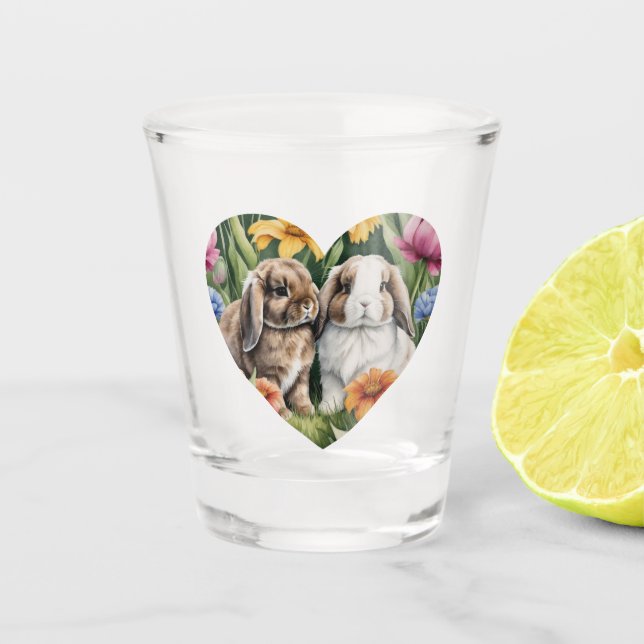 Two Little Lop Bunny rabbits Shot Glass (Front)