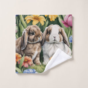 Two Little Lop Bunny rabbits Wash Cloth