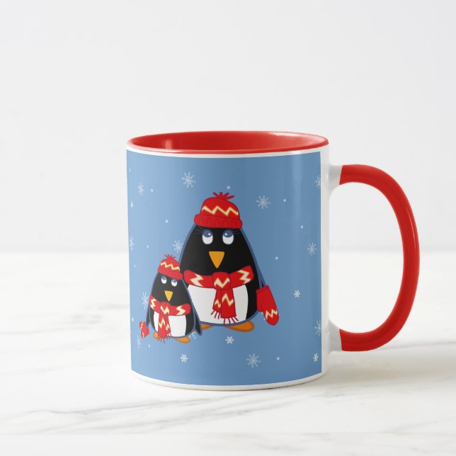 Two Little Penguins Custom Name Christmas Gift Mug (Right)