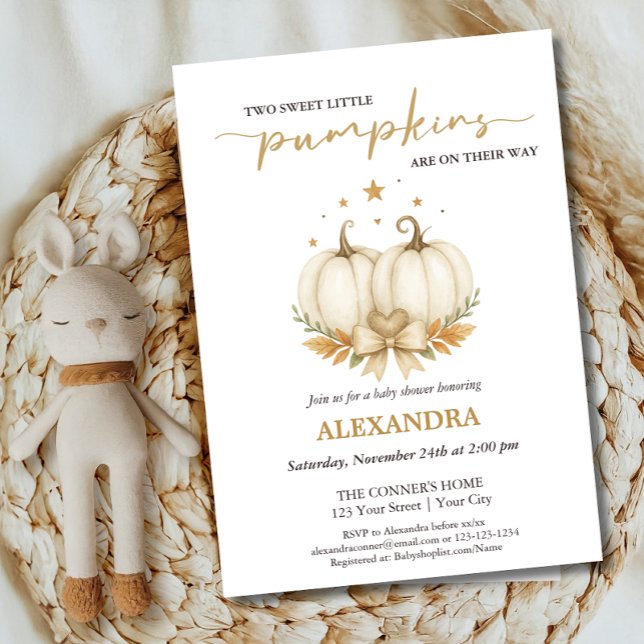 Two Little Pumpkins Boho Chic Twin Baby Shower Invitation (Creator Uploaded)
