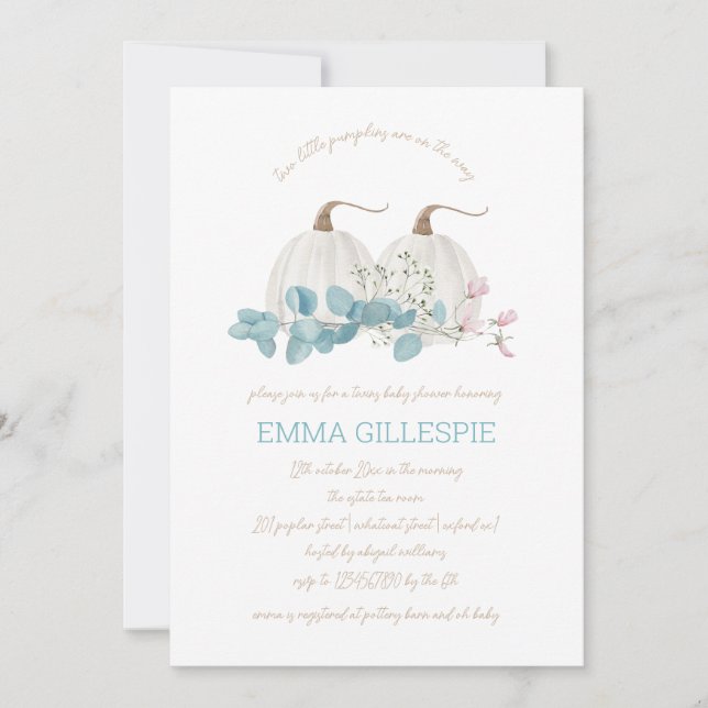Two Little Pumpkins Fall Twins Baby Shower Invitation (Front)