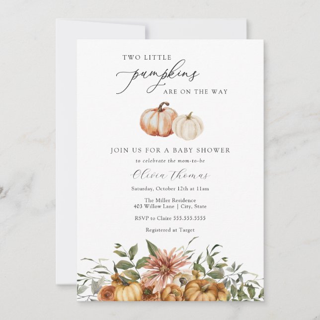 Two Little Pumpkins Rustic Baby Shower Invitation (Front)