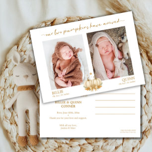 Two Little Pumpkins Twin Baby Photo Announcement