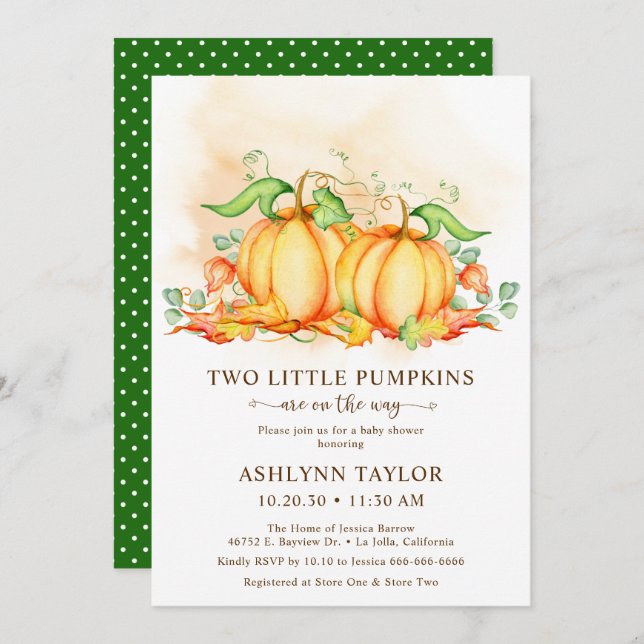 Two Little Pumpkins Twin Baby Shower Invitation (Front/Back)