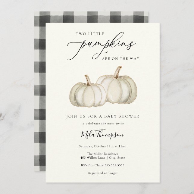 Two Little Pumpkins Twin Baby Shower Invitation (Front/Back)