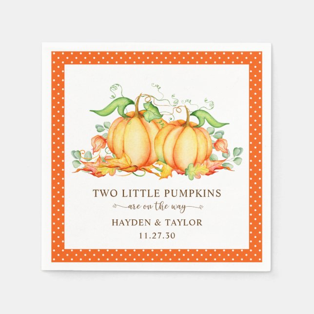 Two Little Pumpkins Twin Baby Shower Napkin (Front)