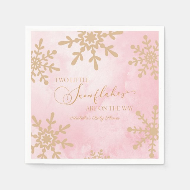 Two Little Snowflakes Winter Twins Baby Shower Napkin (Front)
