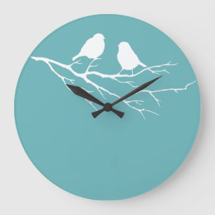 Two Little Sparrow Birds Dulux Blue Diamond 5 Large Clock