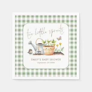 Two Little Sprout Gingham Sage Twins Baby Shower  Napkin