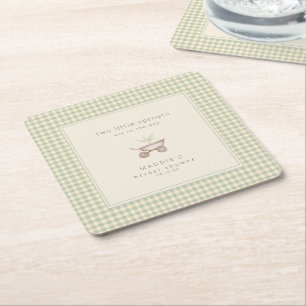 Two Little Sprouts are on the Way Baby Shower  Square Paper Coaster