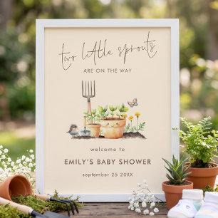 Two Little Sprouts Twins Welcome Baby Shower Poster