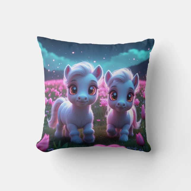 Two little sweet ponies throw pillow (Front)