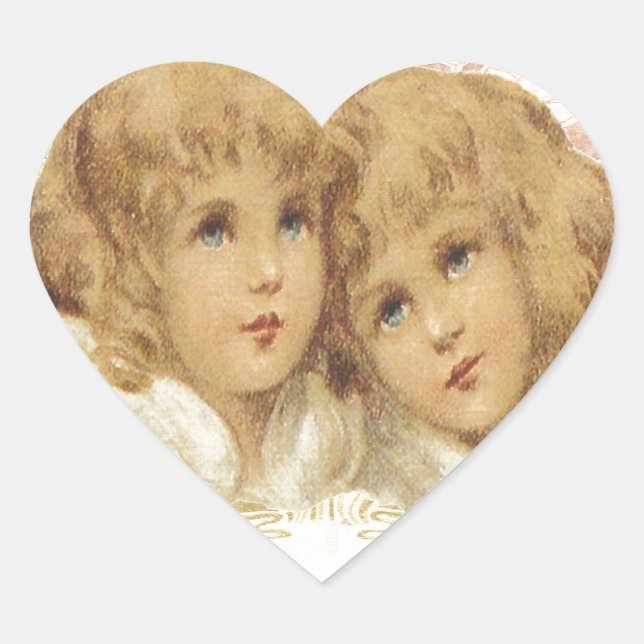 Two Little Vintage Angels Heart Sticker (Front)