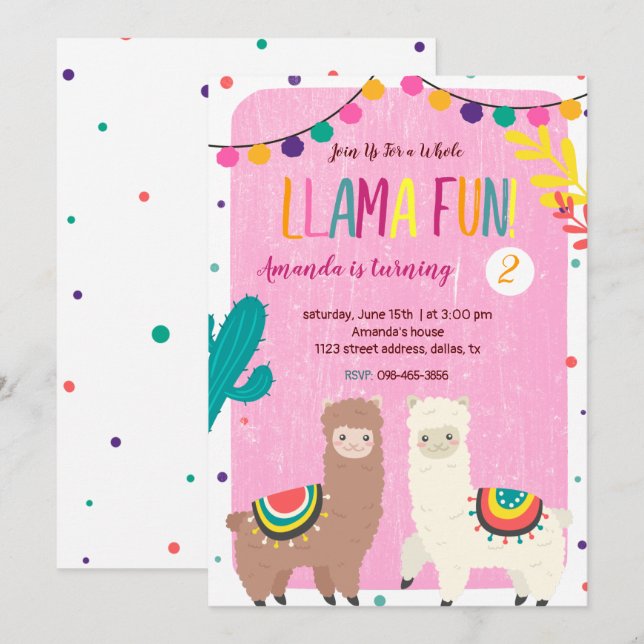 Two Llamas Birthday Invitation (Front/Back)