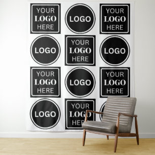 Two Logos Elegant Simple Business Logo Backdrop Tapestry