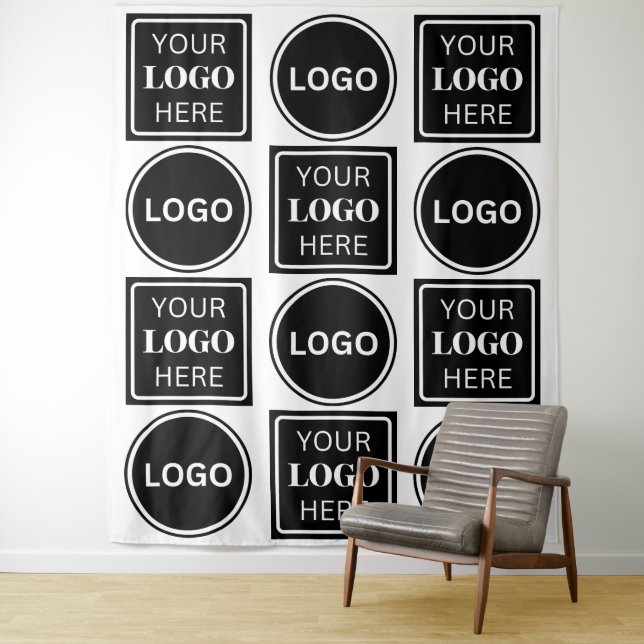 Two Logos Elegant Simple Business Logo Backdrop Tapestry (In Situ)