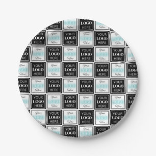 Two Logos Event White Simple Backdrop Paper Plate