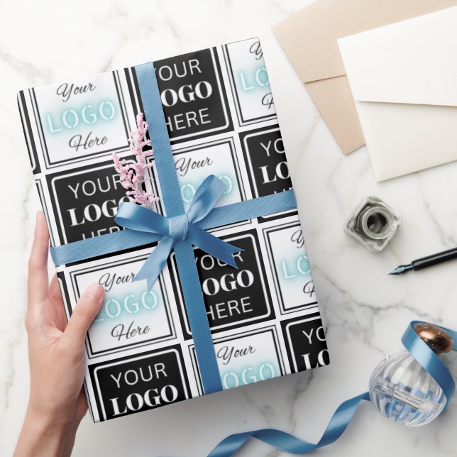 Two Logos Event White Simple Backdrop Wrapping Paper (Gifting)